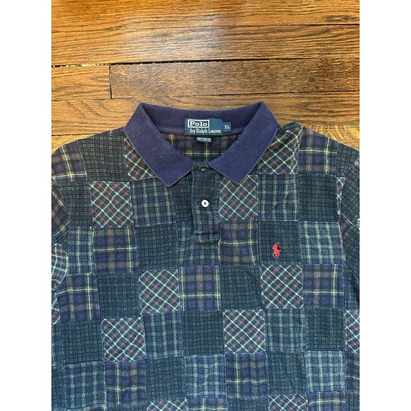 Vintage Polo‎ Ralph Lauren Shirt Mens XL Patchwork Polo Green Plaid Hong Kong